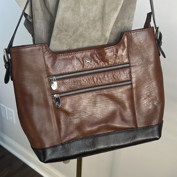 Ashwood Genuine Leather Boho Double Zip Pockets Designer Handbag Purse Deer Logo - Picture 2 of 10